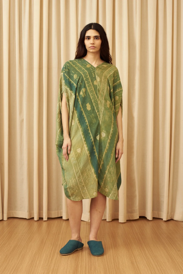 Multi Colour Bandhani Silk Flared Dress